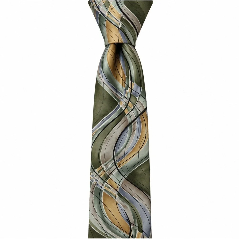 J. GARCIA Emerald City Collection 53 Silk Neck Tie Green Gold Abstract Designer